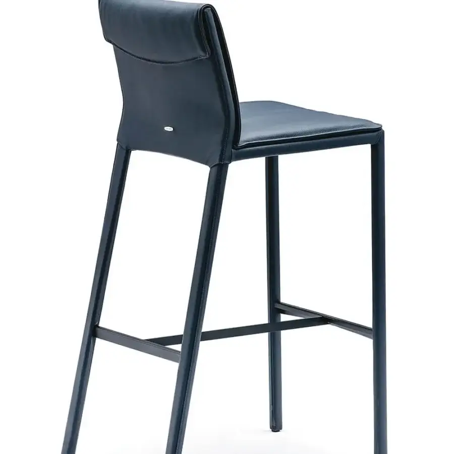 Distinguished Cattelan Italia Isabel stool in dark blue leather-like material with matte finish and slender steel legs
