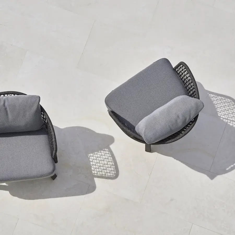 Exceptional Varaschin Emma lounge chair with woven structure in a monochromatic gray palette crafted for garden or terrace use