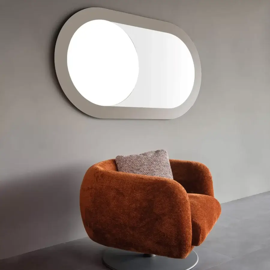Distinguished Presotto Oblò mirror with oval bronze and round silver mirrors in Metal Standard Platino glass frame