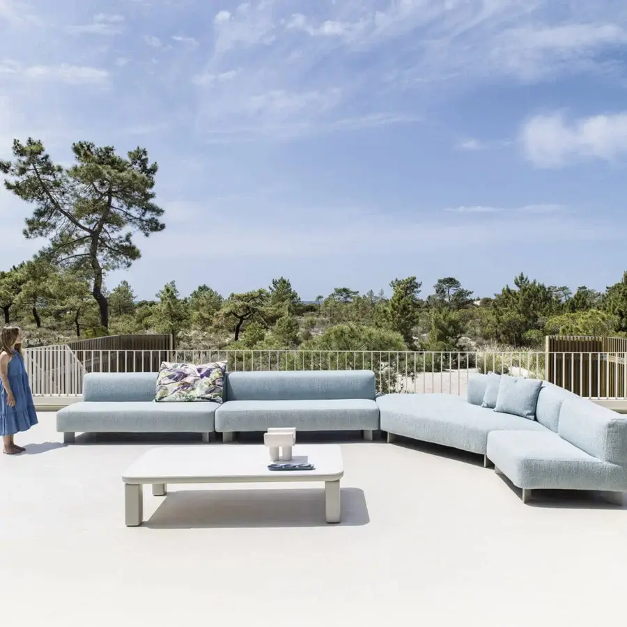 Superior Varaschin Customade coffee table with clean lines and a smooth matte neutral tone surface