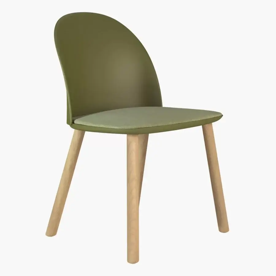 Distinctive Presotto Profilo Cristallo chair with olive green seat and back crafted in matte finish with light-toned wooden legs
