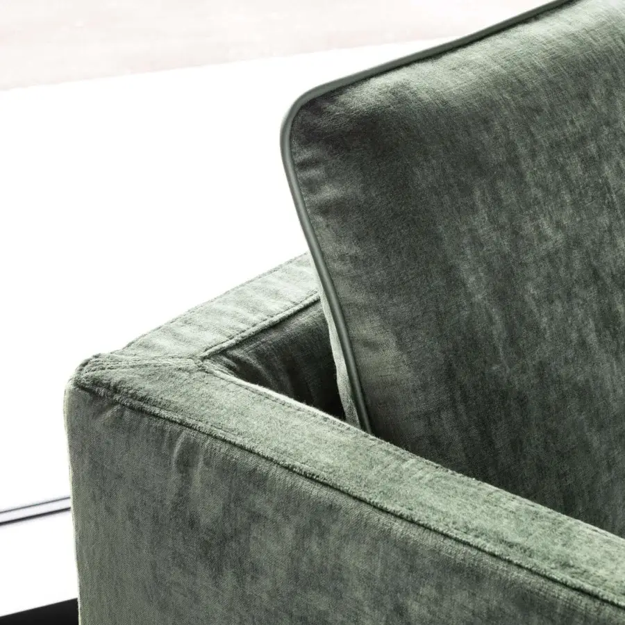 Distinctive Presotto Raffaello lounge chair with muted green textile upholstery and matte finish