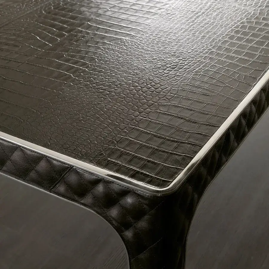 Distinguished Rugiano Alexander table with brown crocodile-textured leather and bronzed brass detailing crafted in Italy