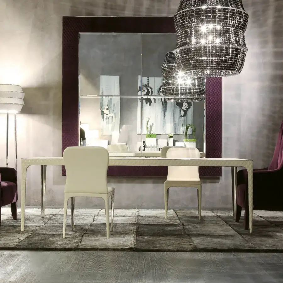Elegant Rugiano Alexander table with an off-white synthetic tabletop and exquisitely detailed matte finish