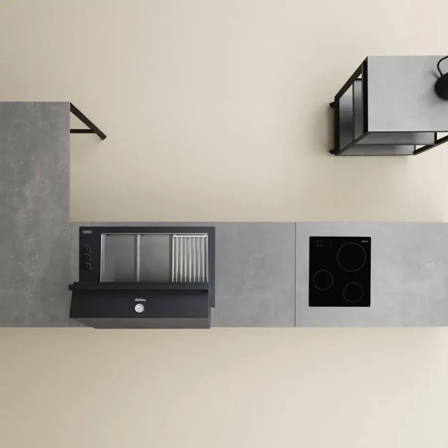 Superior Varaschin Outdoor Cooking kitchen cart crafted in aluminum with a medium gray finish and light gray countertop
