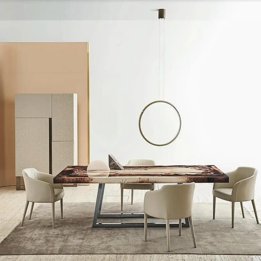 Luxury Rugiano Decoro table with decoro painted wood in brown and beige shades and bronzed brass base exhibiting a glossy finish