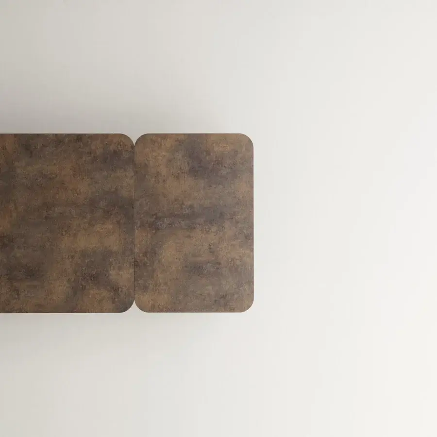 Exceptional Varaschin Customade table crafted with aluminum and wood in mottled browns with a matte finish