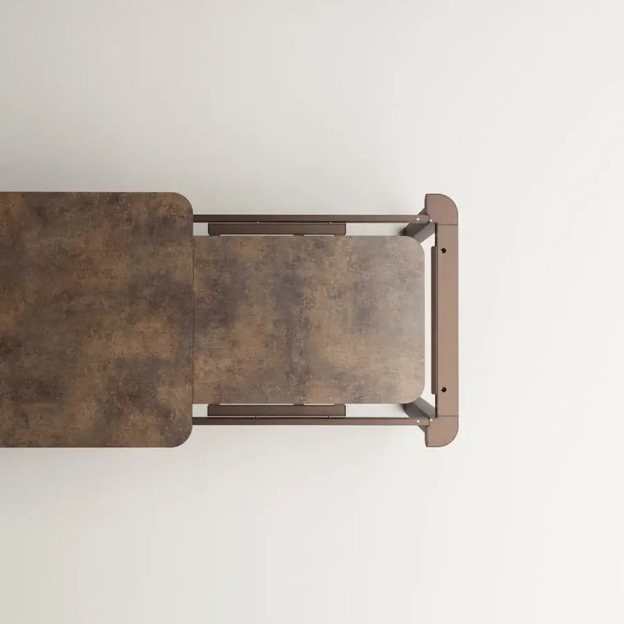 Elegant Varaschin Customade table crafted with aluminum and a textured dark brown finish resembling aged wood