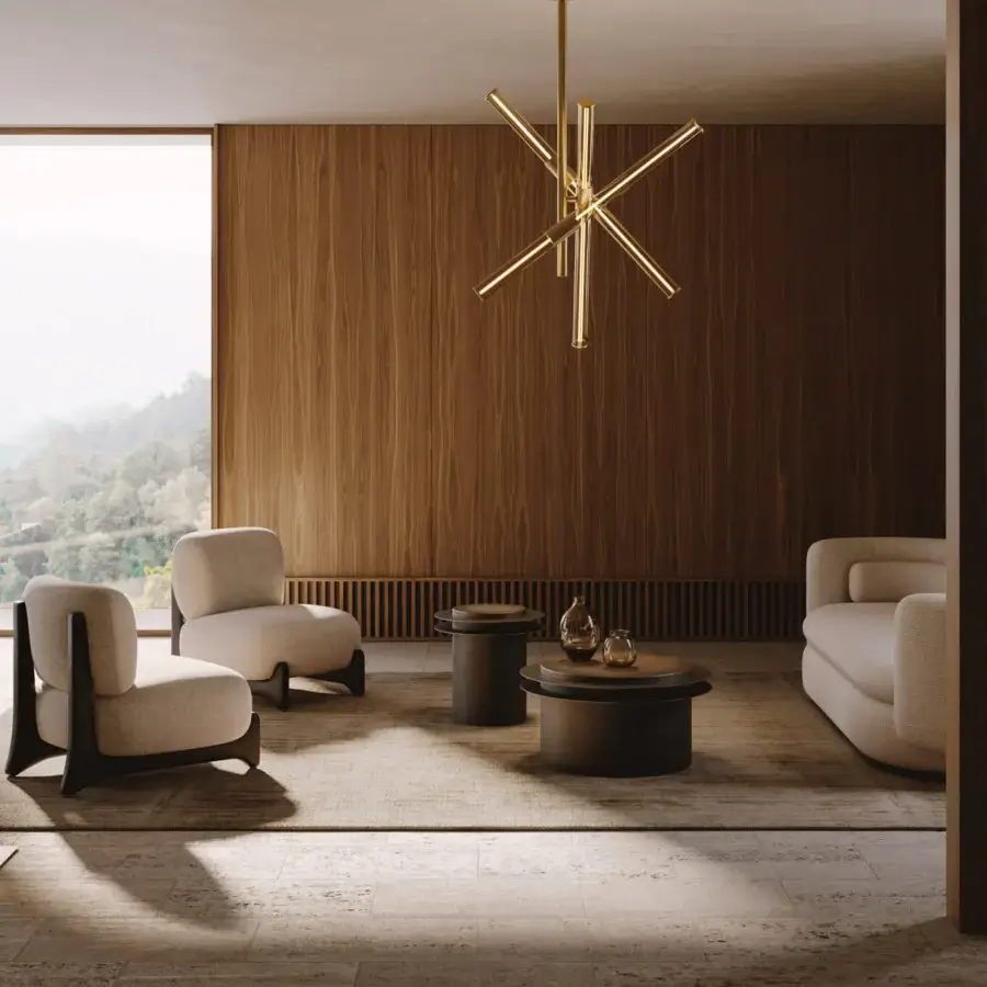 Superior VENICEM Cross suspension lamp with tubular Murano glass diffusers and a luxurious gold tone metal finish