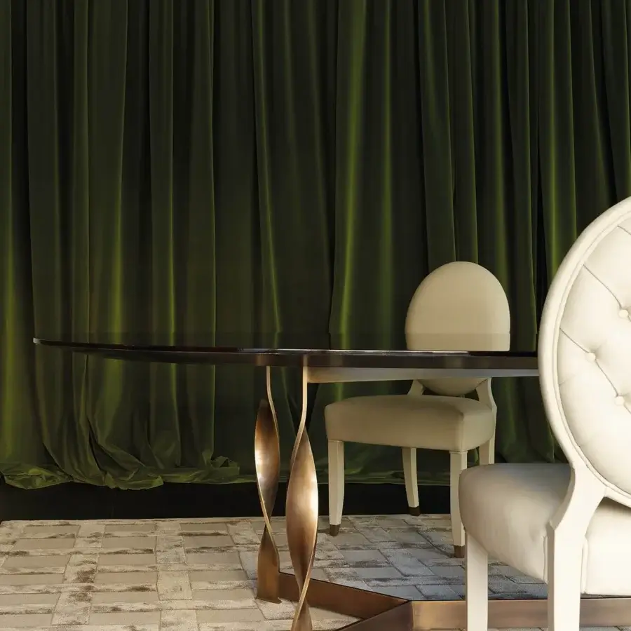 Superior Rugiano Pliet table crafted with dark ebony wood and a bronzed brass sculptural base