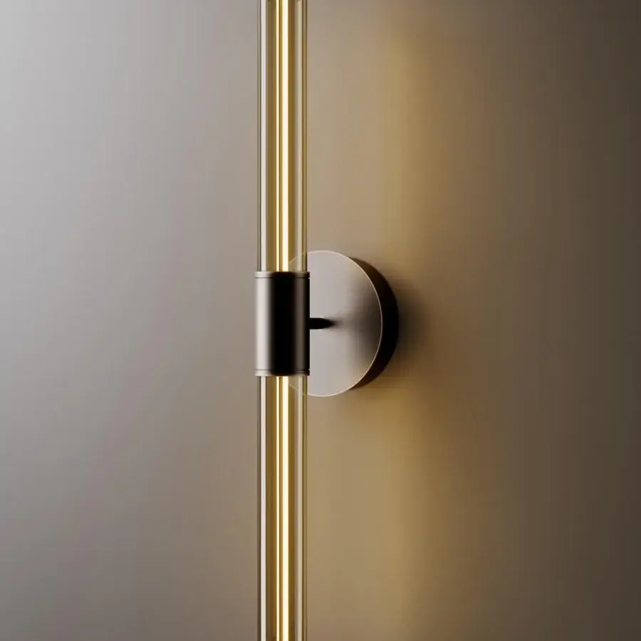 Exceptional VENICEM Cross Wall Lamp with transparent Murano glass tubes and satin silver metal base
