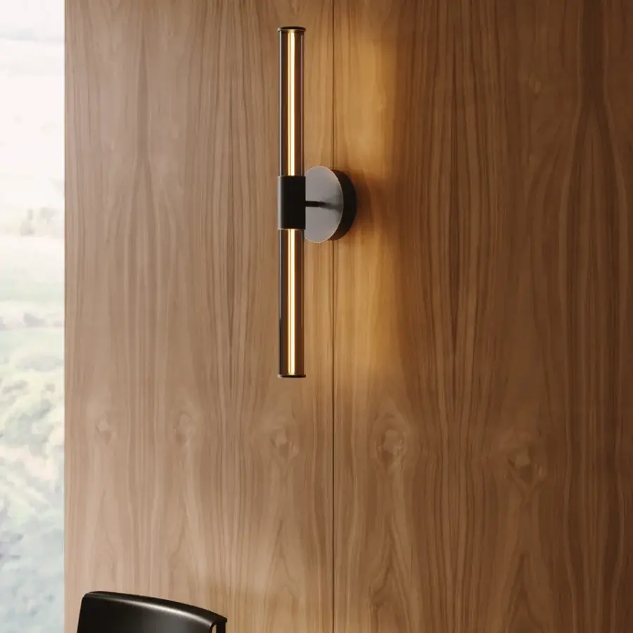 Distinguished VENICEM Cross wall lamp with Murano glass tubular diffuser and matte metal backplate crafted in Italy