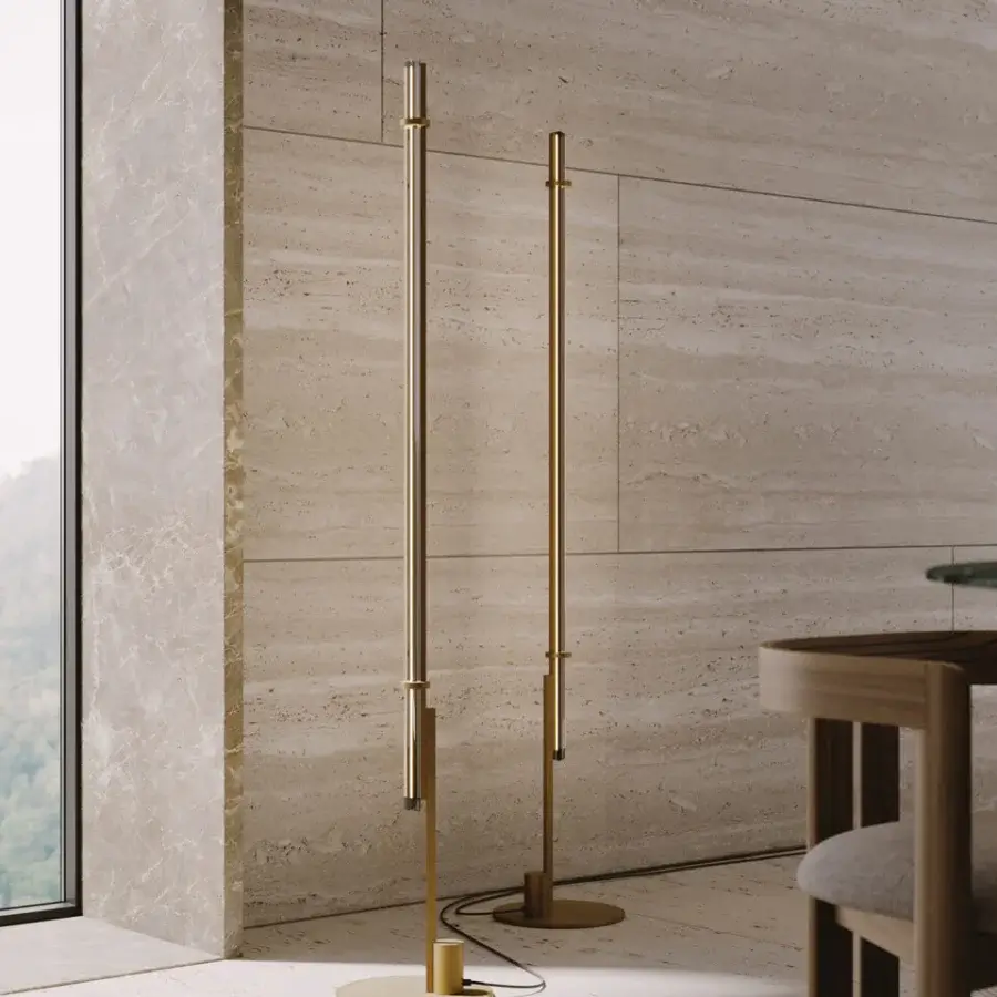 Superior VENICEM Optical Floor Lamp crafted in burnished brass and Murano glass with a slender silhouette