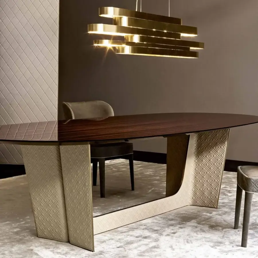 Exceptional Rugiano Wings table crafted in Italy with ebony wood, bronzed brass and light beige embroidered leather detailing