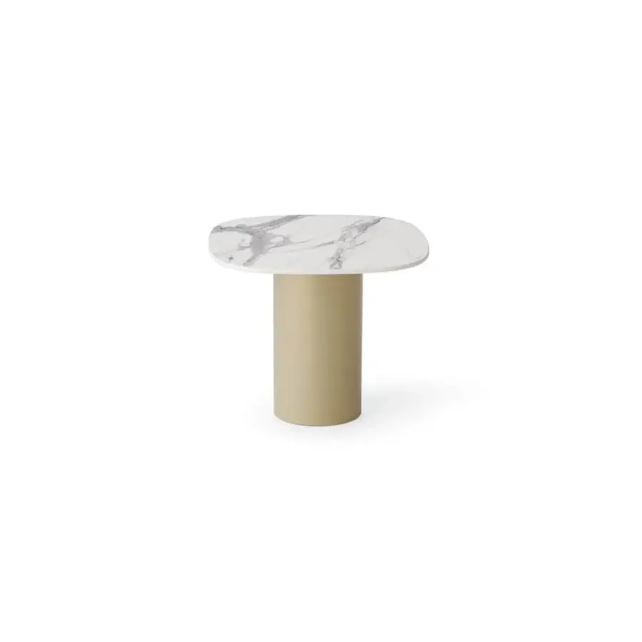 Superior Roberti Rattan Armàn coffee table with marbled terrazzo top and powder-coated Aisi 304 stainless steel base