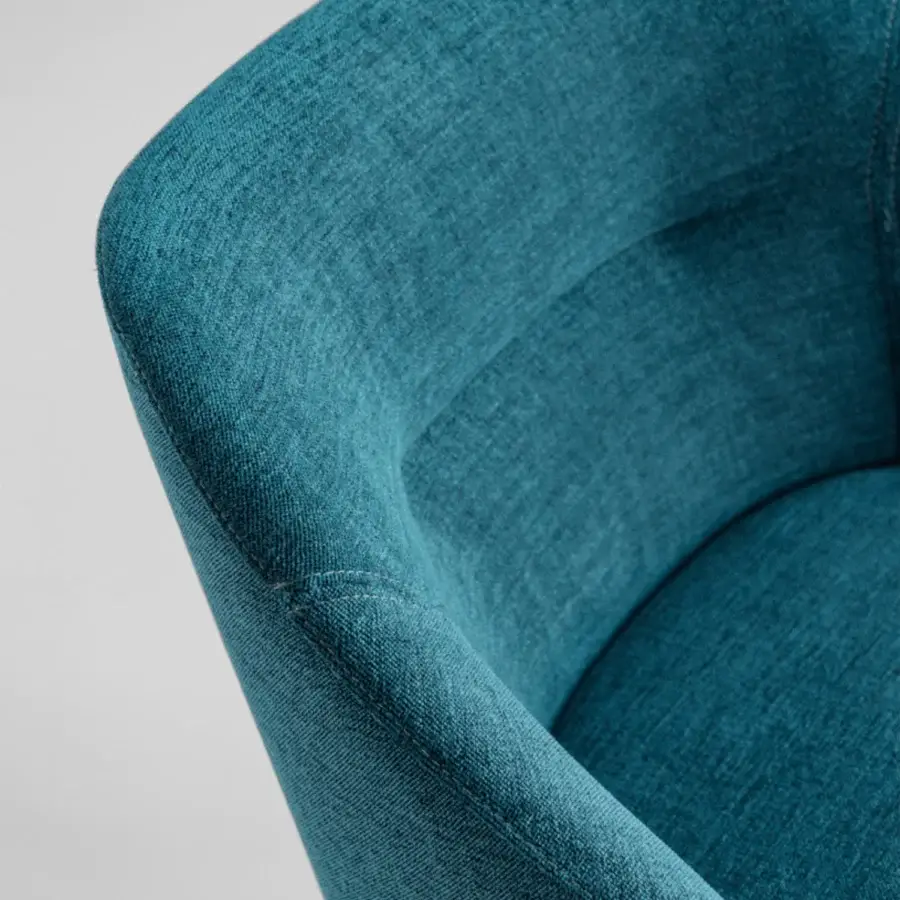 Superior Potocco Concha lounge chair upholstered in textured blue textile with solid oak legs