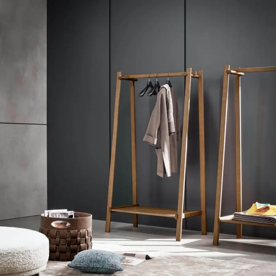Superior Bonaldo Isola coat rack crafted in Italy with light brown solid wood and veneered wood shelf with a smooth finish