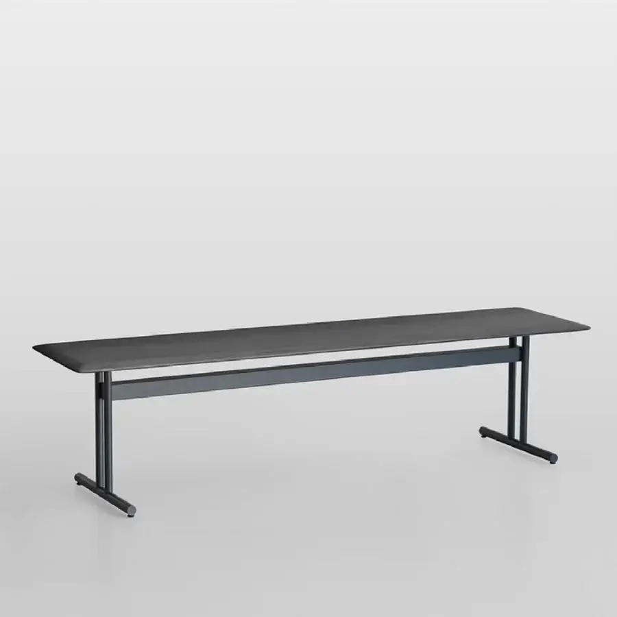 Distinguished Potocco Graphic bench presents functional elegance with a dark gray metal frame supporting a robust wooden seat