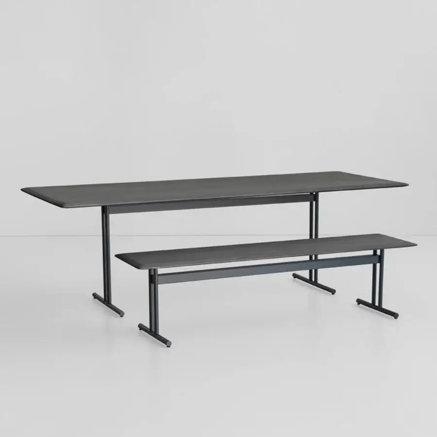 Exceptional Potocco Graphic bench showcases a dark gray finish with a metal structure and robust wooden seat crafted in Italy