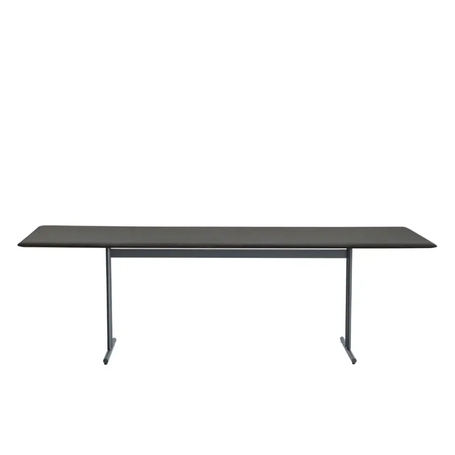 Distinguished Potocco Graphic dining table crafted in Italy with a dark matte wooden top and robust metal structure