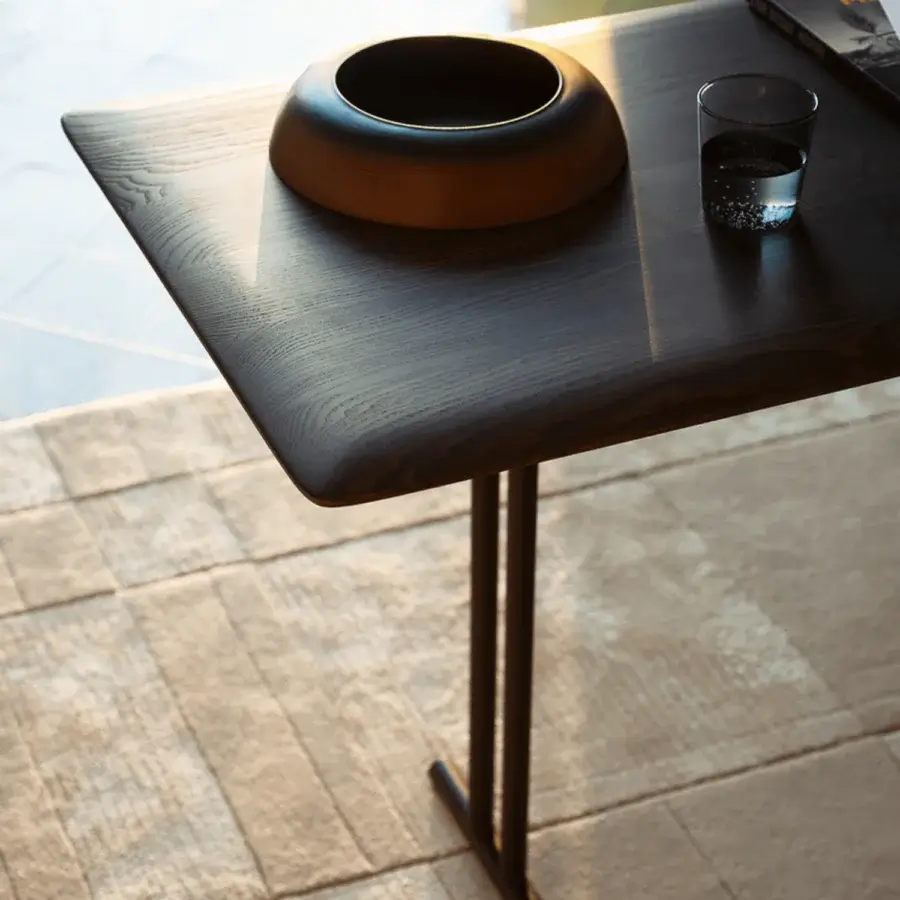 Elegant Potocco Graphic desk with a dark brown solid wood surface and geometric metal frame in a matte finish