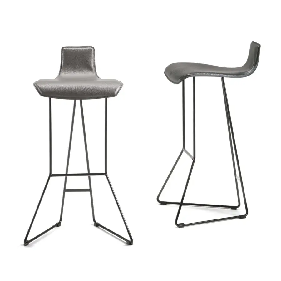 Exclusive Cattelan Italia Pepe stool in textured gray leather with black embossed finish