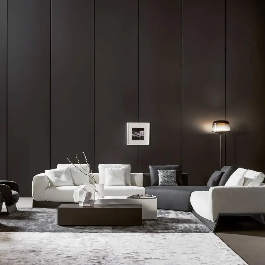 Superior Bonaldo Boolean lounge chair upholstered in dark gray fabric with a veneered wood base and metal reinforcement