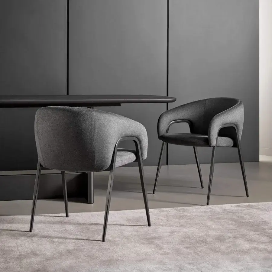 Exceptional Bonaldo Alley armchair with a dark gray textile upholstery and metallic structure built with a matte finish