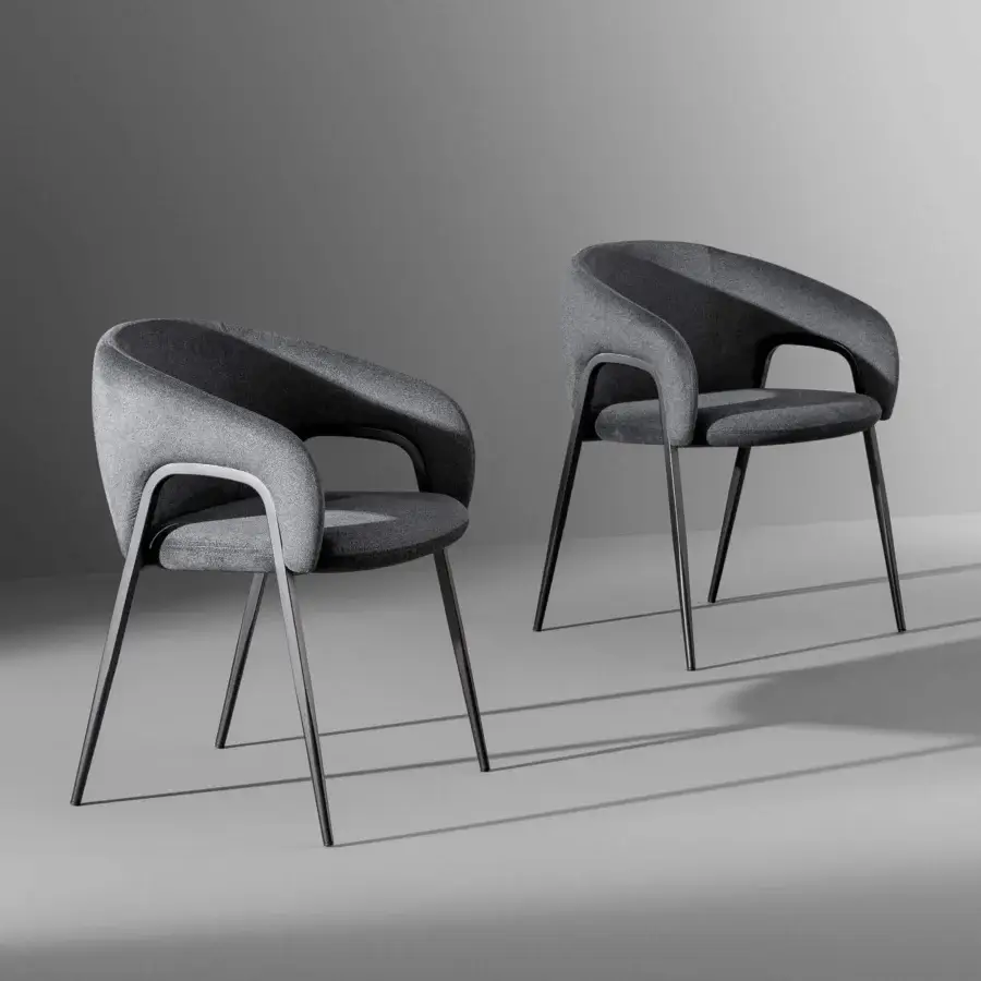 Superior Bonaldo Alley armchair with matte medium gray textile upholstery and a sleek metallic structure