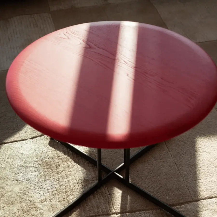 Distinguished Potocco Graphic coffee table with a red-toned wooden top and slim black metal geometric frame