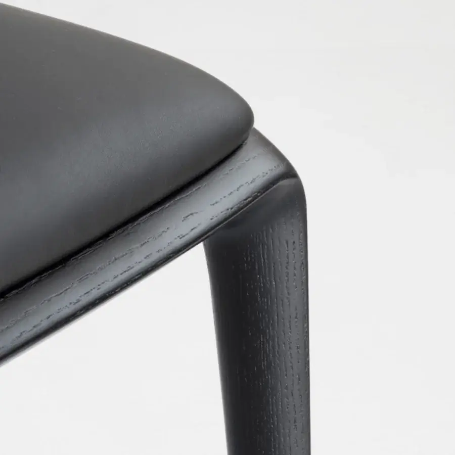 Distinguished Potocco Hiru stool with dark gray fabric upholstery and matching wood frame built with a matte finish