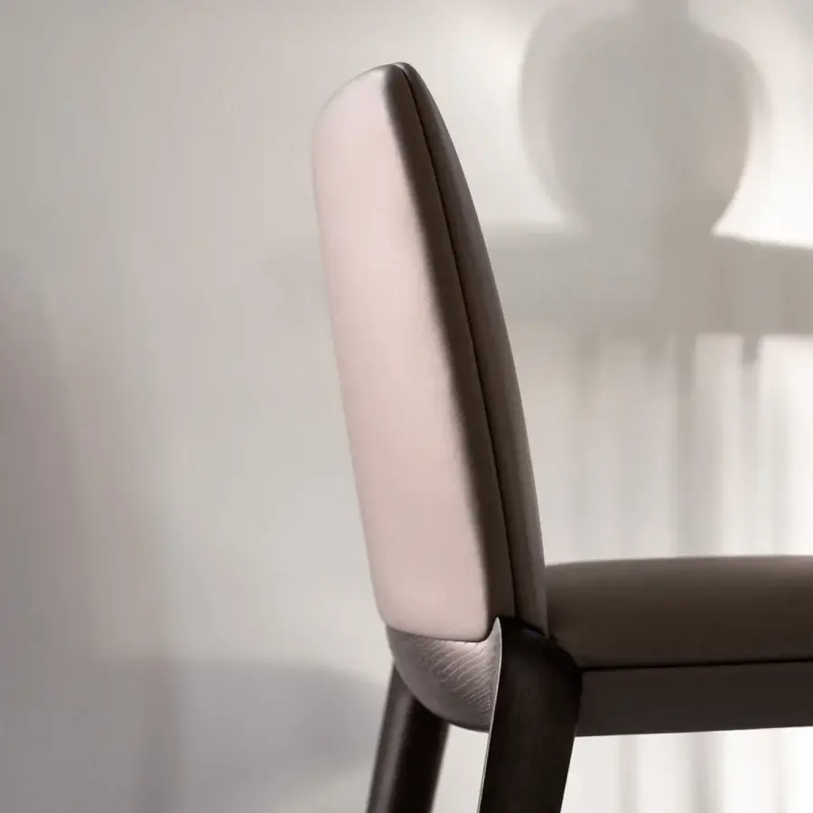Exceptional Potocco Hiru stool crafted with helical legs and a light-toned synthetic upholstery in contrast with dark matte wood finish