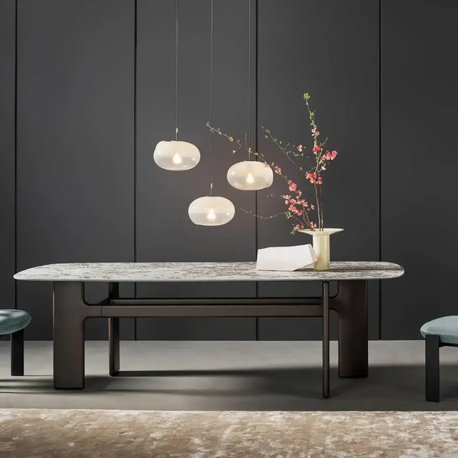 Distinguished Bonaldo Pi chair crafted in Italy with a light blue fabric cover and matte black wood structure