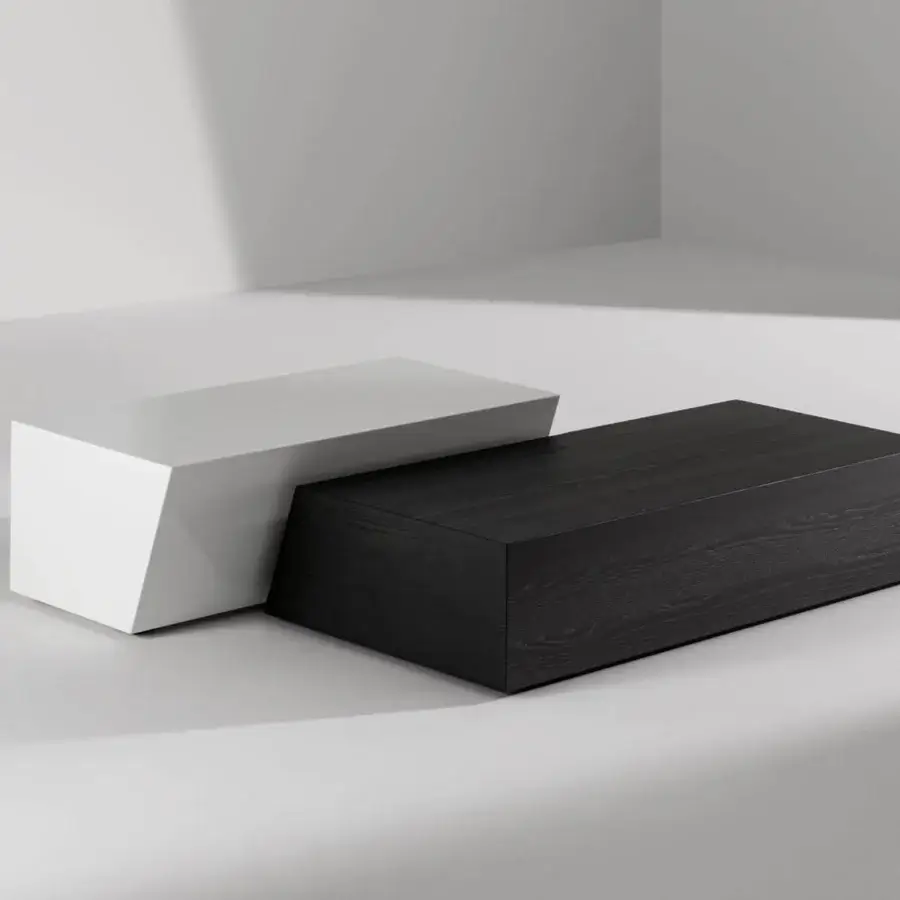 Distinguished Bonaldo Litos coffee table crafted in Italy with black veneered wood and matte white lacquered wood components