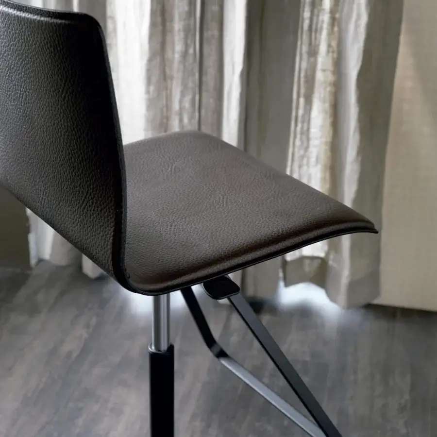 Distinguished Cattelan Italia Toto stool with dark brown leather and embossed lacquered black steel base