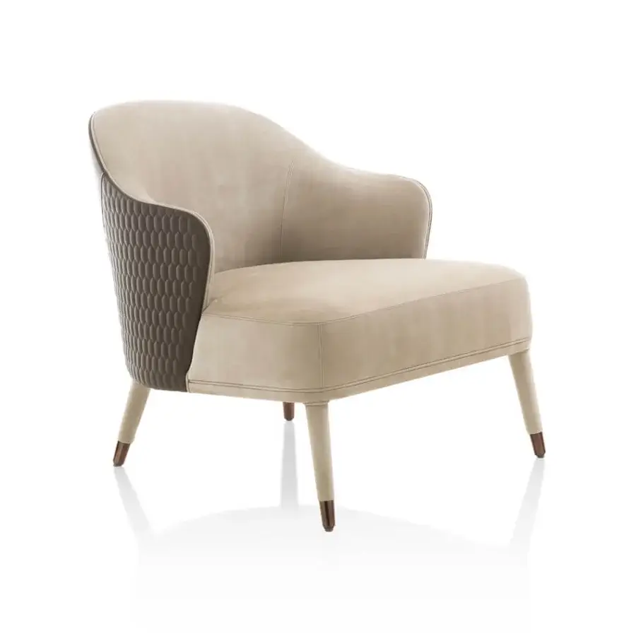 Superior DV Home Collection Manhattan lounge chair in light beige textile exhibiting a smooth uniform finish with slender light wood legs