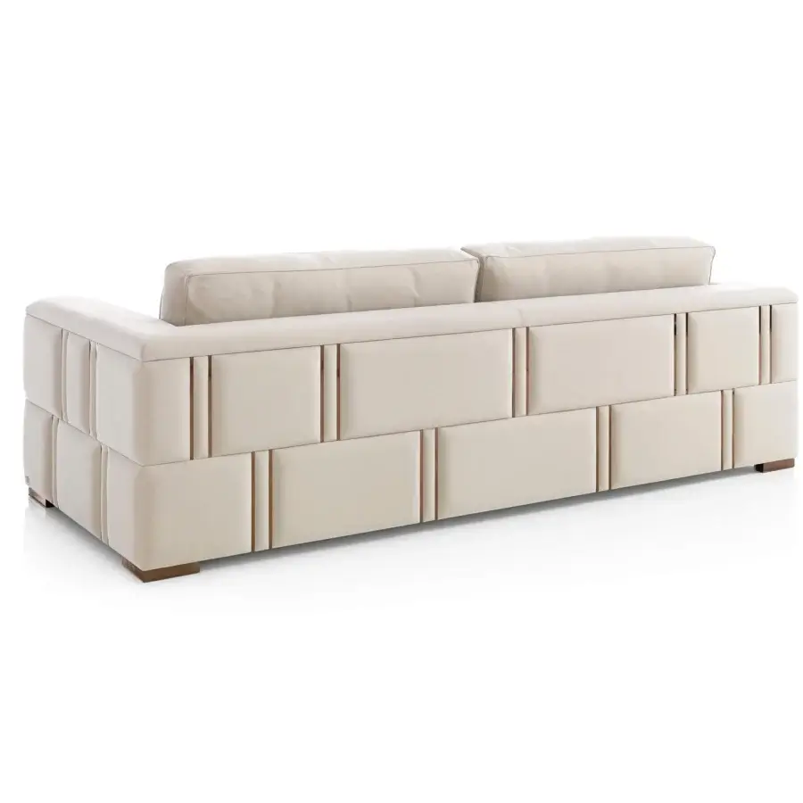 Sophisticated DV Home Collection Manhattan sofa with cream upholstery and dark brown grid detailing built with solid wood