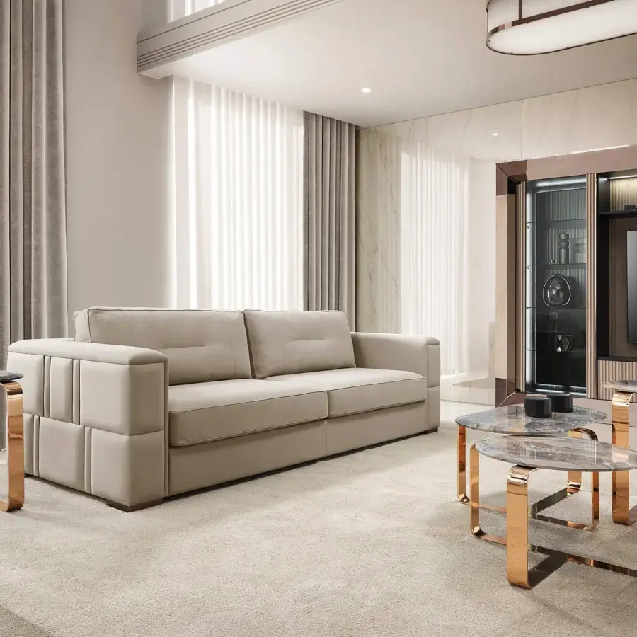 Exceptional DV Home Collection Manhattan sofa with smooth light beige fabric and solid wood structure