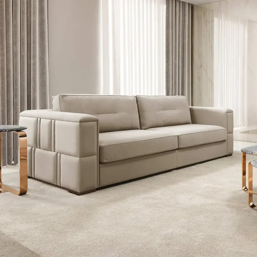 Exceptional DV Home Collection Manhattan sofa with solid wood structure and light beige fabric upholstery