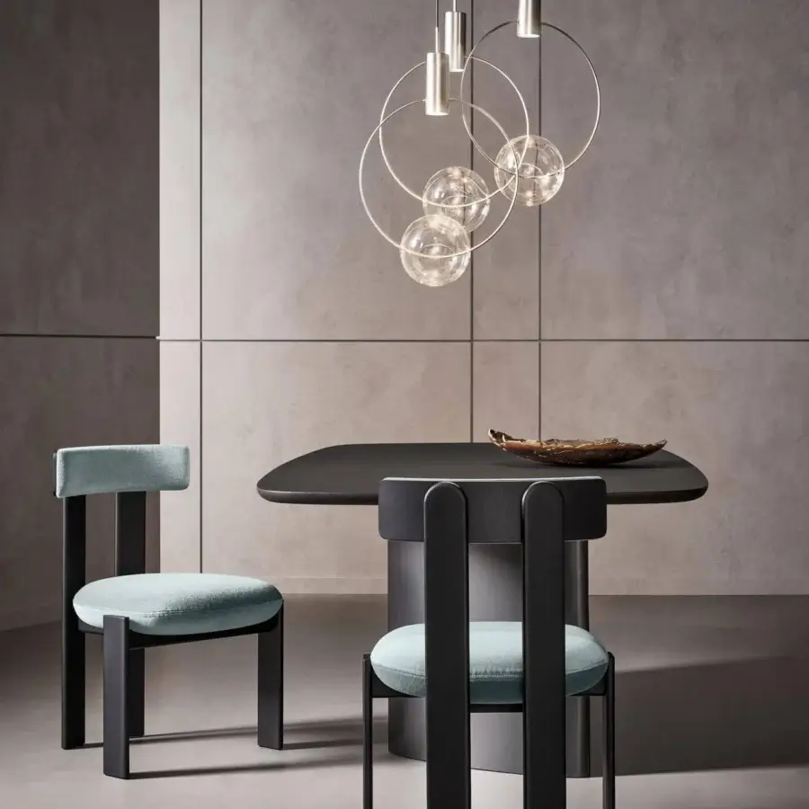 Captivating Bonaldo Keshi suspension lamp with translucent blown glass spheres and brushed matte silver metal rings