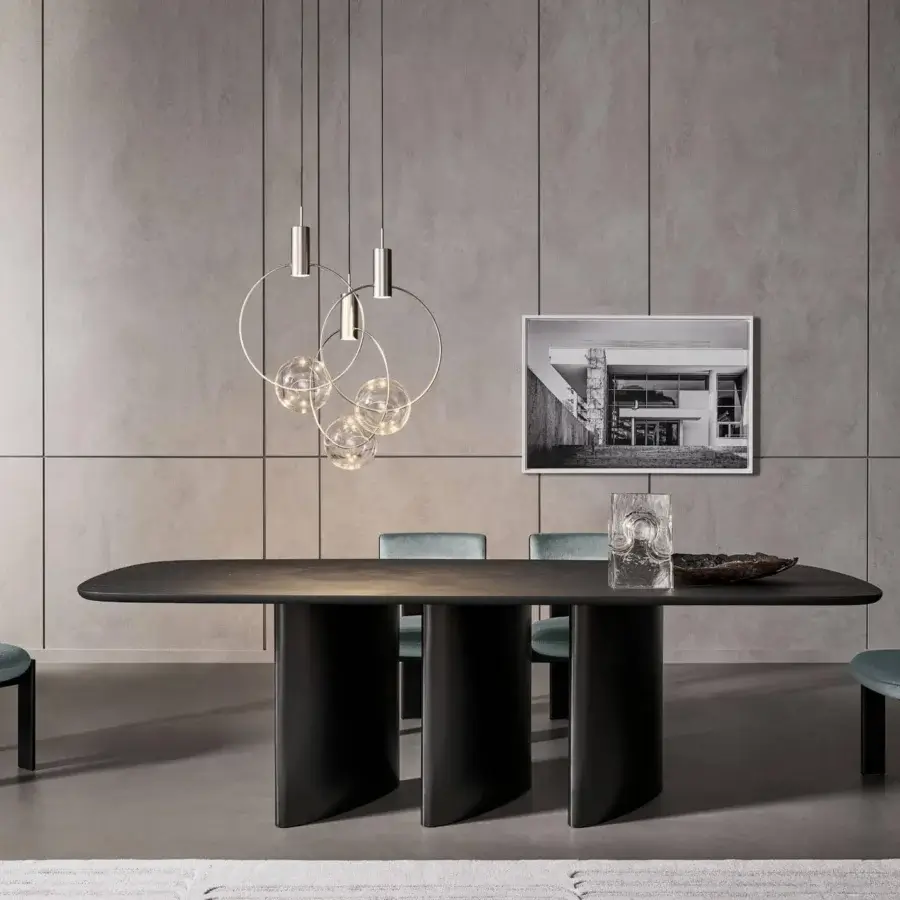 Exclusive Bonaldo Keshi suspension lamp with transparent blown glass spheres and gold-toned metal structure