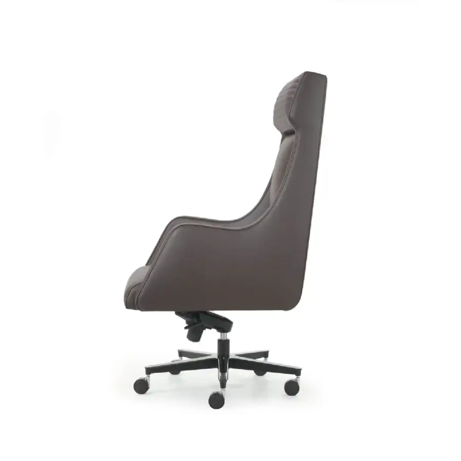 Distinguished 4 Mariani Ibis armchair crafted in smooth brown imitation leather with tailored stitching and a black swivel base