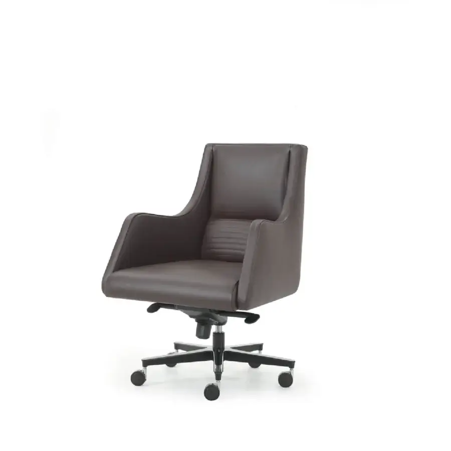Distinctive 4 Mariani Ibis armchair upholstered in smooth chocolate brown leather with a black metal five-star base