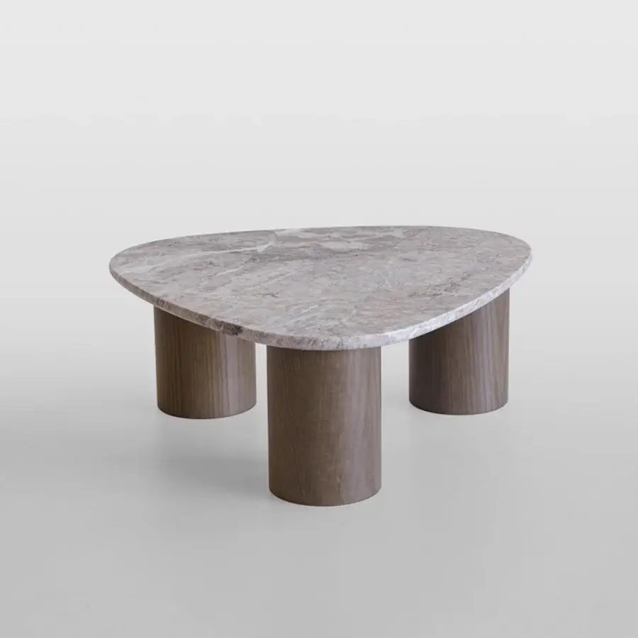 Exceptional Potocco Jade coffee table with marble surface and solid ash wood legs in a matte brown finish