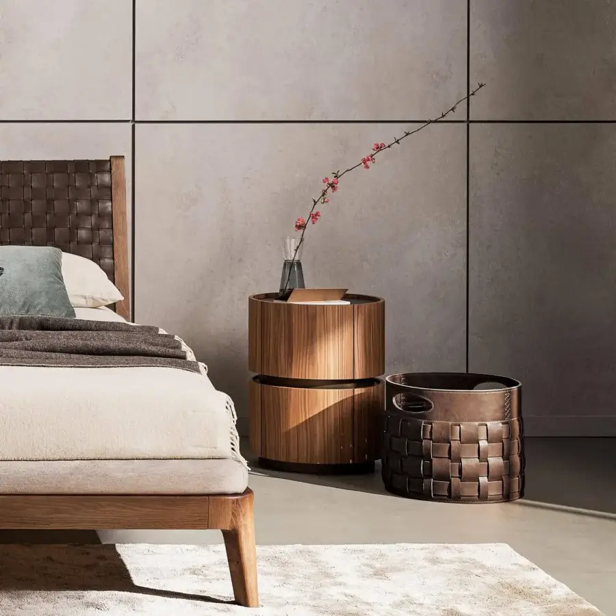Elegant Bonaldo Moneypenny nightstand in canaletto veneered wood with bronze matt lacquered wood top and base