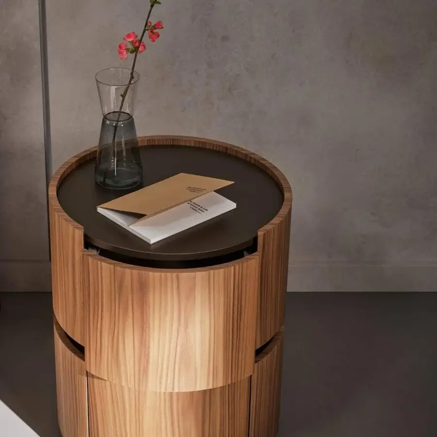 Exceptional Bonaldo Moneypenny nightstand crafted in canaletto veneered wood with a bronze matt lacquered top and base