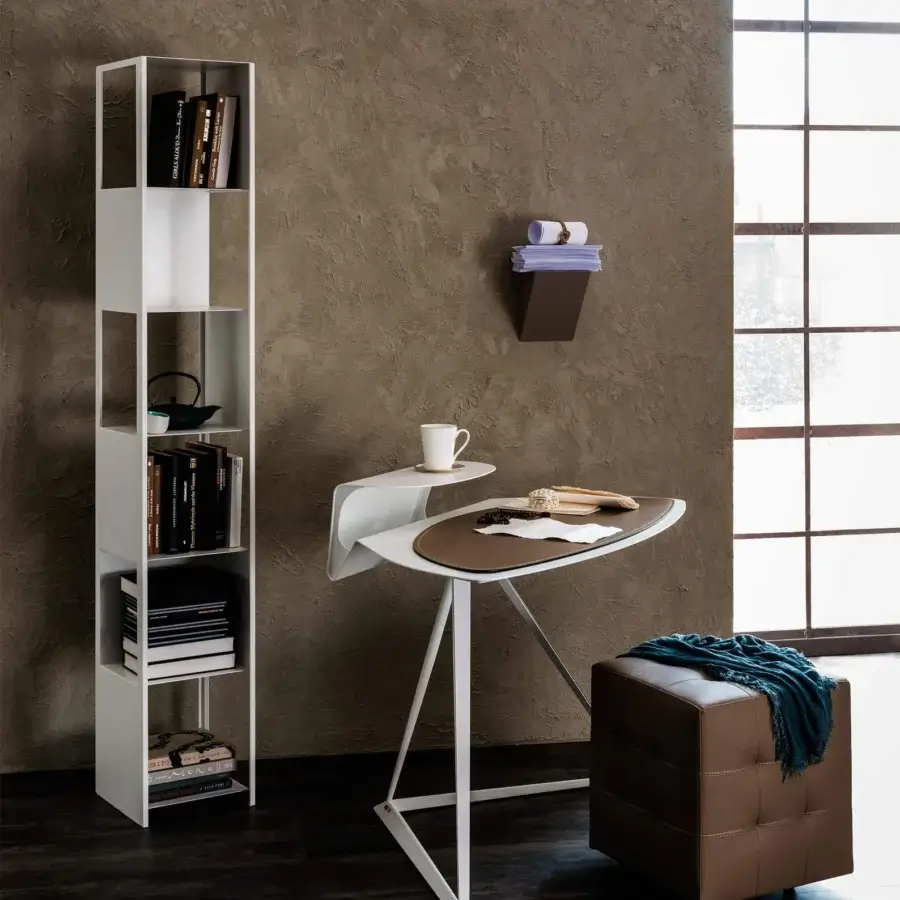 Superior Cattelan Italia Storm desk with titanium embossed lacquered steel supporting a rich brown surface