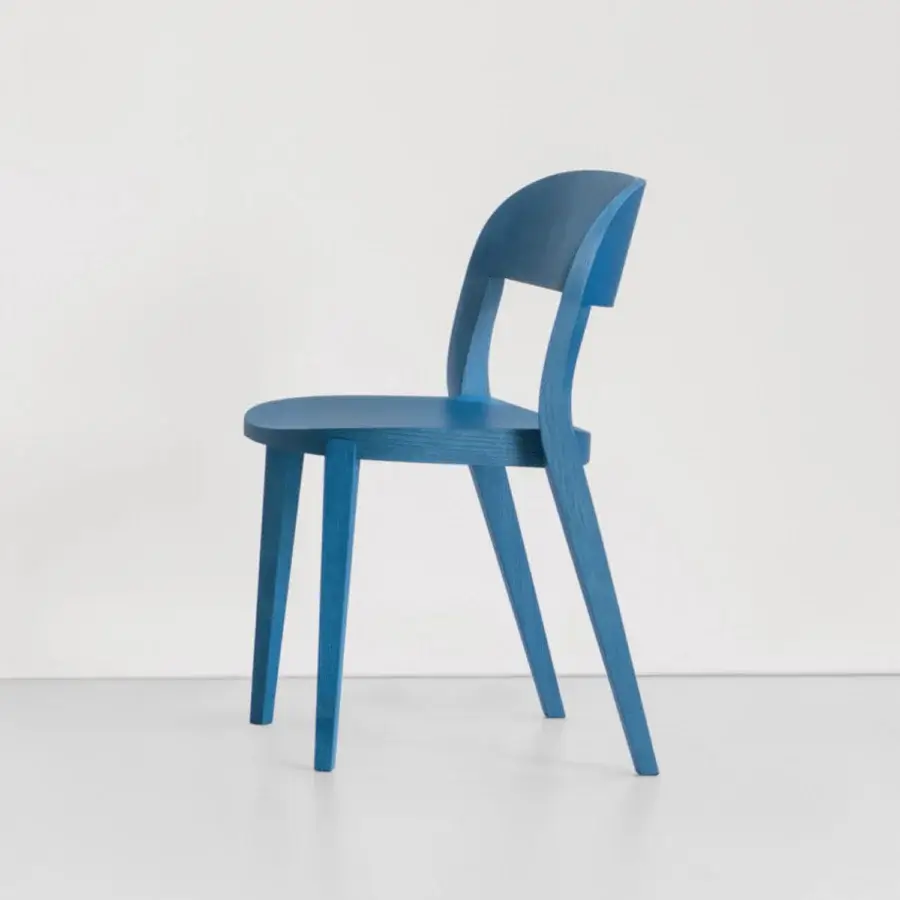 Exceptional Potocco Minima Wood Version chair in uniform blue with a matte wood finish and twisted solid ash legs