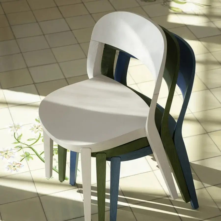 Distinguished Potocco Minima Wood Version chair with fluid silhouette crafted in light cream ash wood and smooth matte finish
