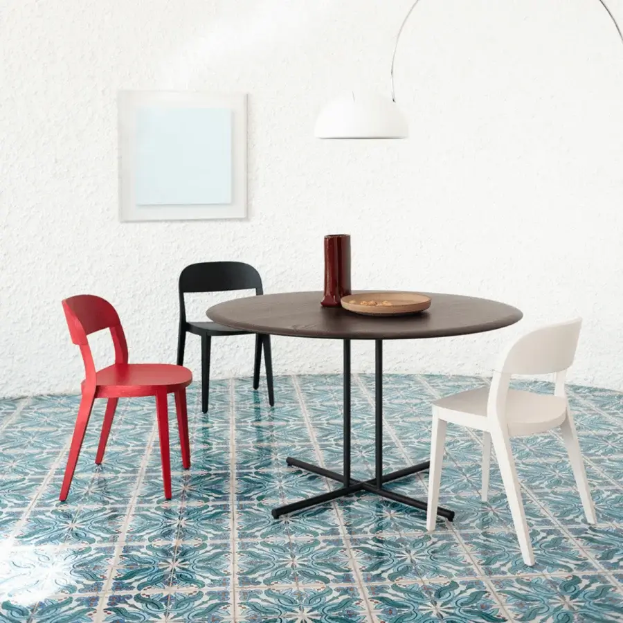 Superior Potocco Minima Wood Version chair with geometric silhouette crafted in red ash wood with matte finish